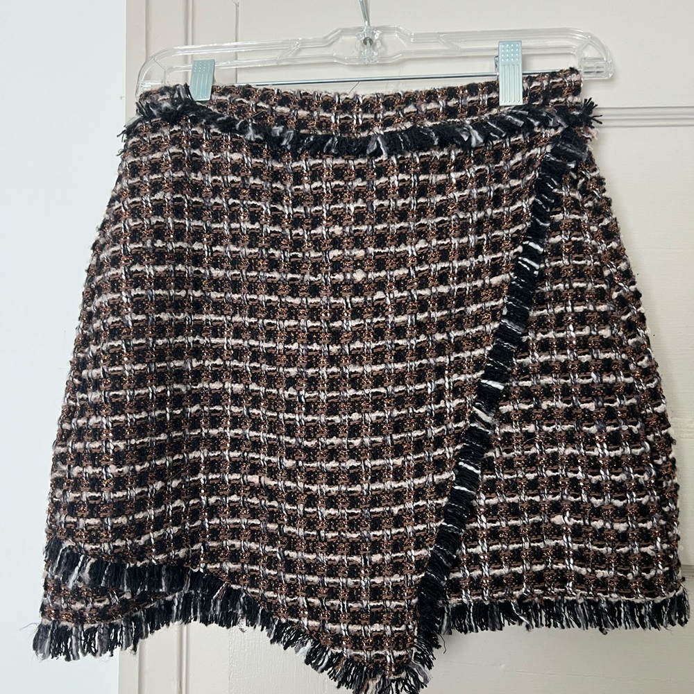 Blank NYC Asymmetrical Tweed Skirt - Black and Brown